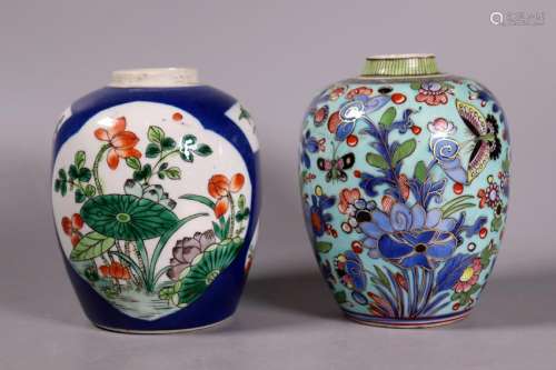 2 Chinese 18/19 C Enameled Porcelain Tea Jars