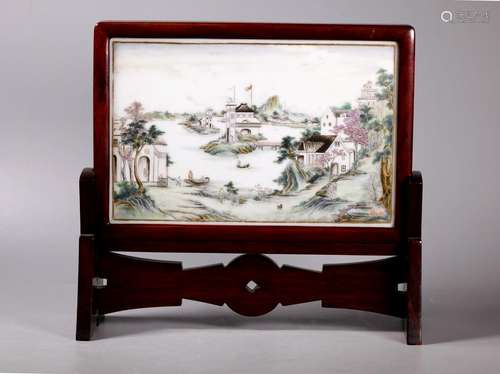 Chinese Famille Rose Porcelain Landscape Plaque