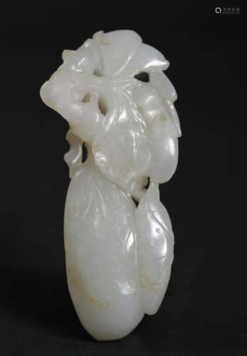 Chinese 18/19 C White Jade Melon & Leaf Toggle