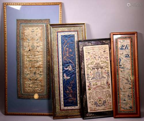 4 Chinese Qing Dynasty Silk Embroideries