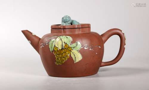 Chinese Enameled Yixing Melon Shaped Teapot