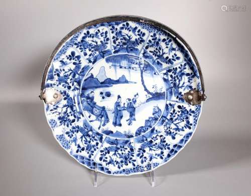 Chinese Kangxi Blue & White Porcelain & Silver