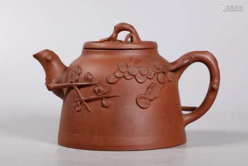 Chinese Yixing Teapot Applied Pine & Prunus Branch