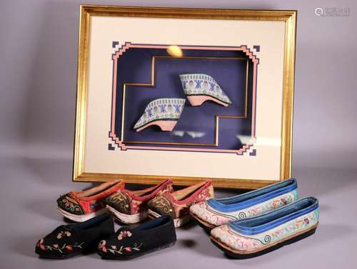 Chinese Qing Lily Foot Shoes, 7 Embroidered Shoes