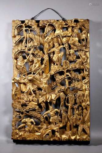 Chinese 19 C Guanzhou Gold over Wood Monkey Caving