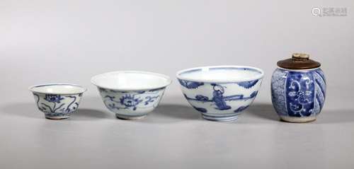 3 Chinese Ming Blue & White Bowls; 1 Japanese