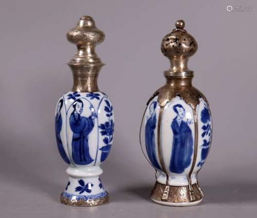 Chinese Kangxi Porcelain Mini Vases Dutch Silver