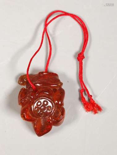 Chinese Qing Dnasty Carved Amber Lotus Pod Toggle