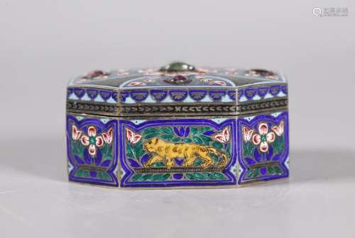 India Antique Mughal Style Enamel Gilt Silver Box