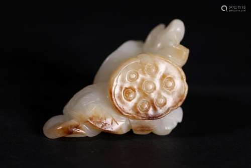 Chinese Qing White Russet Jade Lotus & Bird Toggle