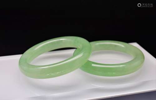 Pr Translucent Natural Icy Green Jadeite Bangles