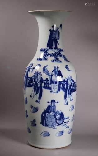 Large Chinese Blue & White Baxian Porcelain Vase