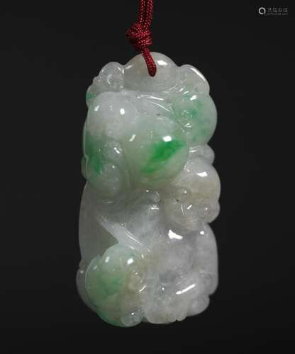 Chinese Natural Jadeite Monkey & Lingzhi Pendant