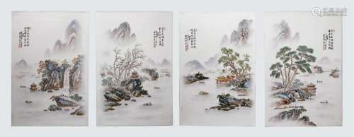 4 Chinese Four Seasons Landscape Porcelain Plaques