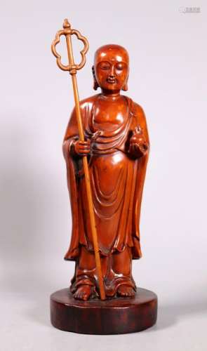 19 C Chinese Carved Boxwood Bodhisattva Dizang