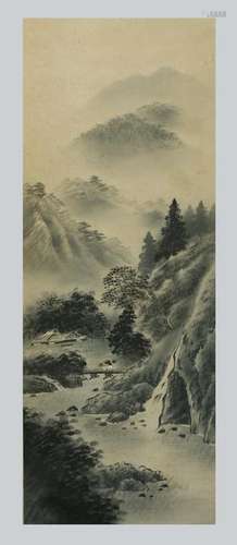 Asian Ink on Silk Landscape Scroll