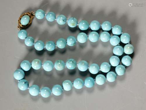 Turquoise Bead Necklace; 18K Gold Closure; 42.2G