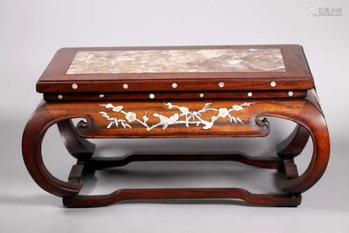 Chinese Qing Marble & Pearl Inlaid Hardwood Stand