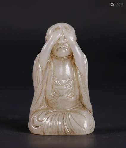 Chinese Qing Celadon Jade Seated Lohan Toggle