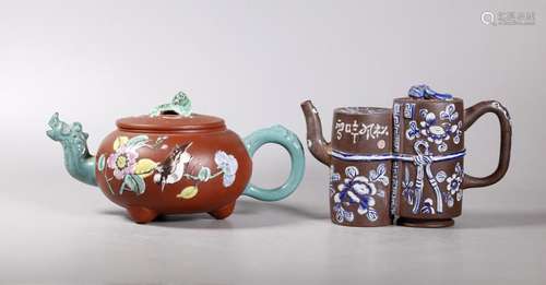 -2 Chinese Qing Dynasty .Enameled Yixing Teapots