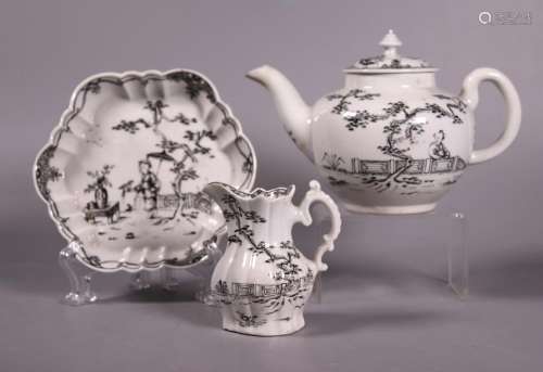 English 18 C Chinoiserie Teapot, Tray, Creamer