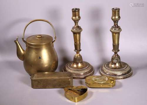 Swedish 18 C Candlesticks, 3 Tobacco Boxes, Teapot