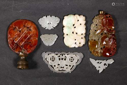 Chinese Qing Pendants Jadeite Carnelian 4 Jades