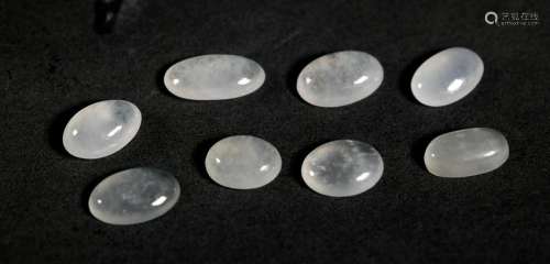 - 8 Chinese Icy Jadeite Polished Oval Cabochons