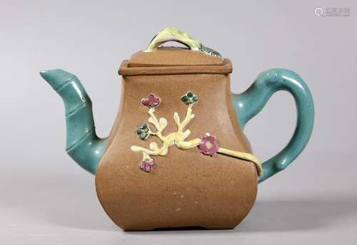 Chinese Qing Enameled Light Clay Yixing Teapot