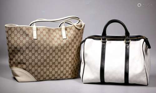 2 Vintage Gucci Leather Trimmed Handbags