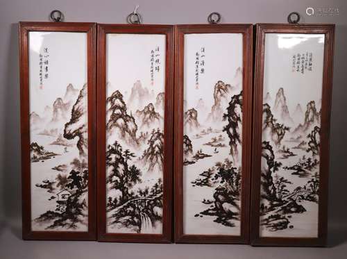 4 Chinese Porcelain Landscape Plaques