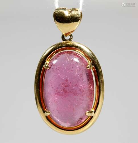 Chinese Pink Cabochon Tourmaline in 18K Pendant