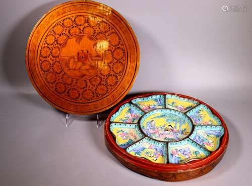 Chinese Canton Enamel Baxian Dinner Set & Box