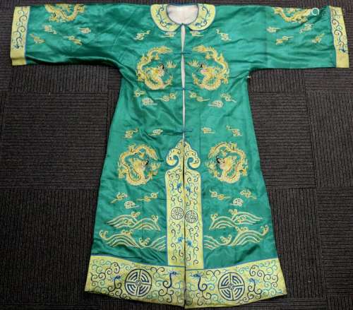 Chinese Green Satin Dragon Coat