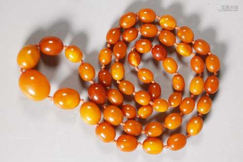 Antique Butterscotch Amber Bead Necklace; 46.5G