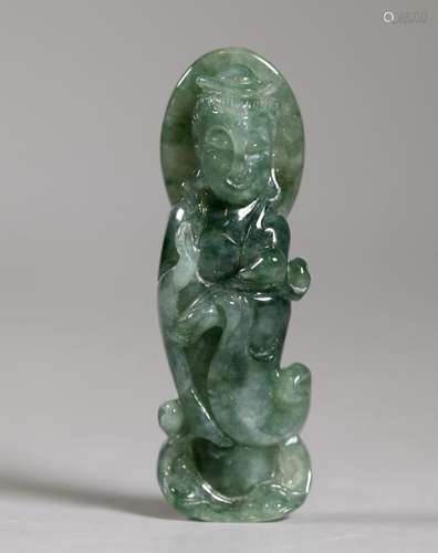 Chinese Natural Jadeite Standing Guanyin Pendant