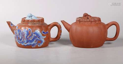 - 2 Chinese 19/20 C Yixing Melon & Lion Teapots