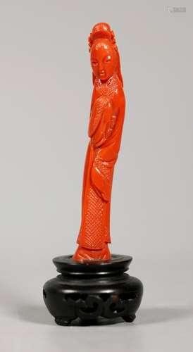 Chinese Carved Branch Coral Lady Dancer