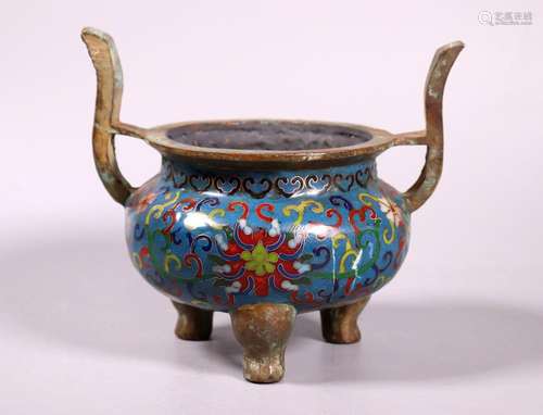 Chinese Cloisonne on Bronze Incense Burner