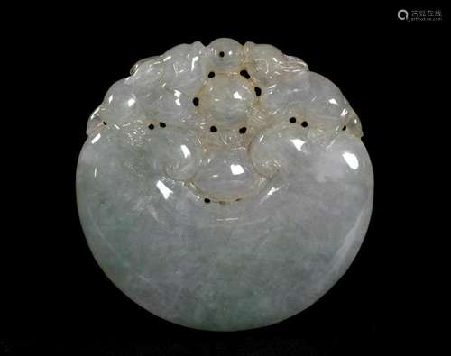 Chinese Icy Jadeite Pendant 2 Rabbits Lg Ruyi Head