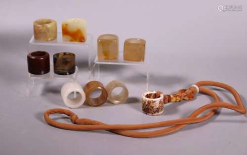 Chinese Qing Archer's Rings; 5 Agate, 5 Hardstone