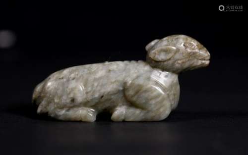 Chinese Pale Green Jade Carved Seated Sheep Toggle