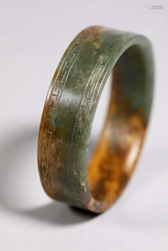 Chinese Ming / Qing Green & Russet Jade Bangle