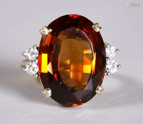 Vintage Oval Brilliant Citrine Diamond 14K Ring