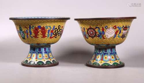 Pair Chinese Cloisonne Buddhist Altar Bowls