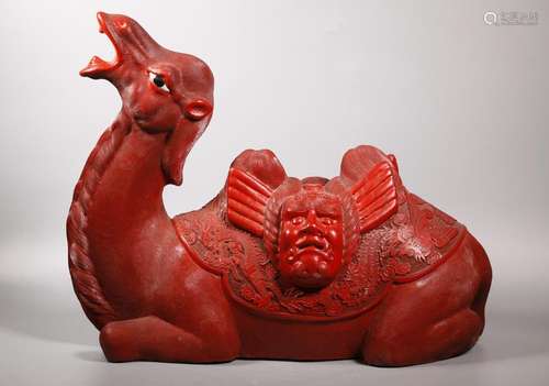 Chinese Seated Cinnabar Lacquer Bactrian Camel