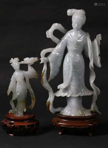 2 Chinese Carved Jadeite Beautiful Lady Figures