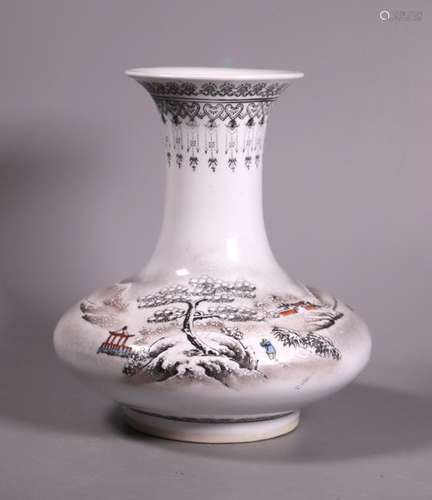 Chinese Winter Landscape Enameled Porcelain Vase