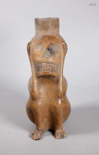 Pre-Columbian Type Pottery Figure with Scull Face