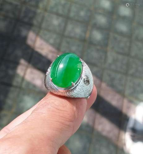 Imperial Natural Green Jadeite & Diamond Ring